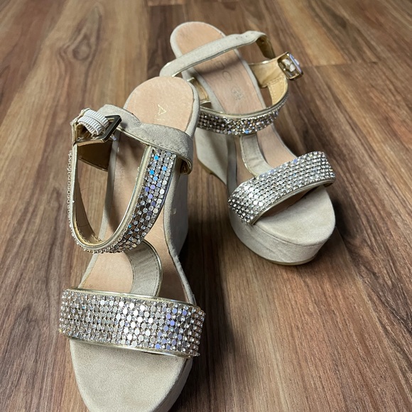 Aldo Beige Rhinestone Wedge Heels - Picture 5 of 6